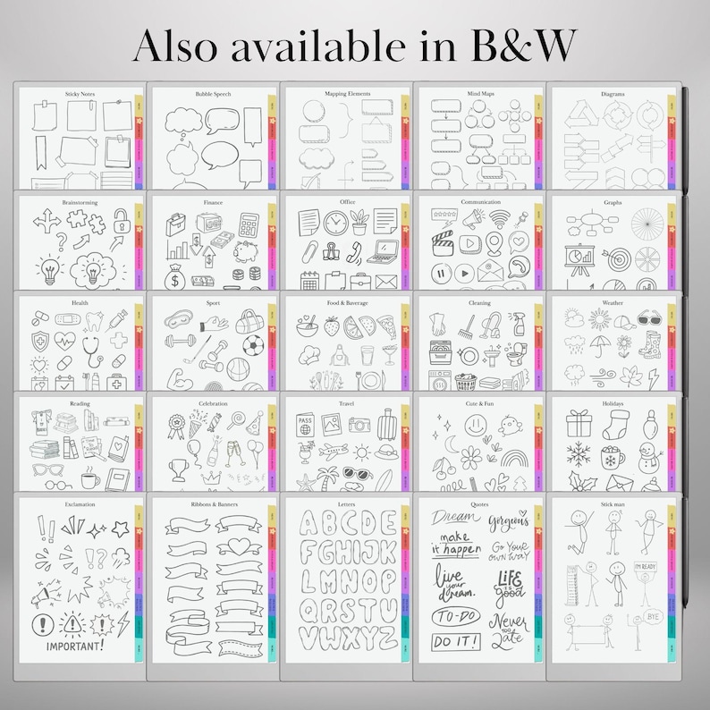 Farb Sticker für reMarkable Paper Pro und reMarkable 2 Gebrauchsfertig Copy Paste Sticker, Notizen, Formen und Mind Maps reMarkable Templates Bild 6