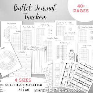 Bullet Journal Trackers Bundle | Printable Planner Pages | Year in Pixels | Undated 2025 BUJO Planner Bundle with Doodles | Digital Planner