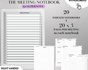 Supernote Meeting Notes Template: Hyperlinked Digital Notebook, Task Tracker and Productivity Template for eink tablet (PDF Download)