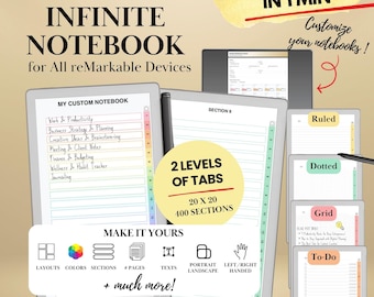 Infinite Notebook Templates Creator for reMarkable Paper Pro Move, rM2 | Build Your Own Custom Hyperlinked Personalized 2 levels Notebook