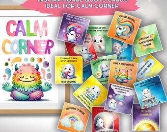 Inspirational Quote Cards, Calm Corner, Little Monster Motivational Cards, Positive Affirmation Cards for Kids, Mindfulness and Coping Skill