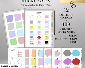 Paquete de notas adhesivas para copiar y pegar para Remarkable Paper Pro Stickers, cuaderno de 12 secciones con hipervínculos para tableta de tinta electrónica.