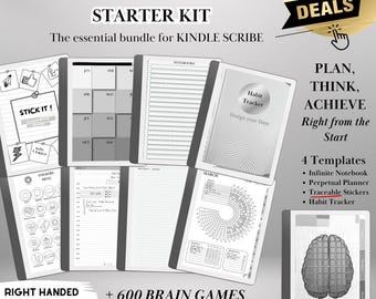 Kindle Scribe Starter Kit Bundle: Perpetual Calendar, Infinite Notebook, Habit Tracker, Traceable Stickers, Sudoku | Hyperlinked Templates
