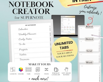 Supernote Custom Notebook Template Creator A5X Manta, A6X Nomad | Personalized Template | Build Your Own Hyperlinked tabs Notebook