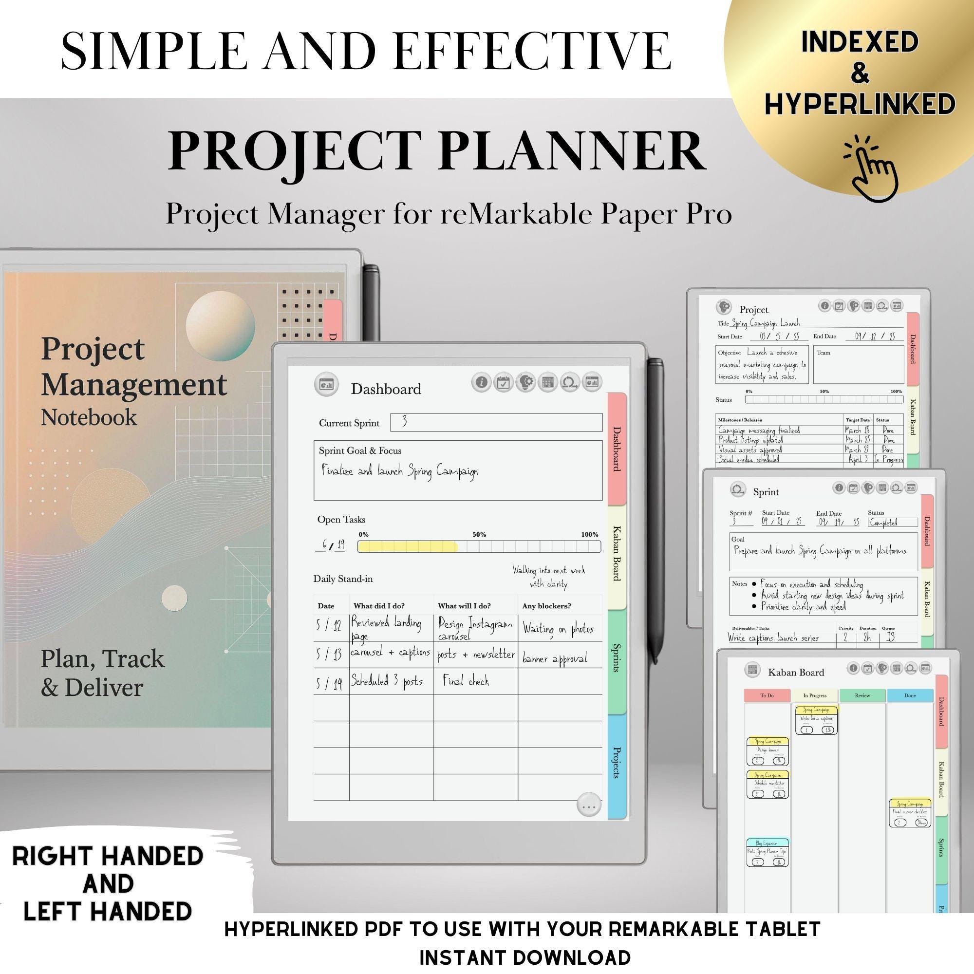 Project Planner for Remarkable 2 & Paper Pro Hyperlinked Template Agile ...