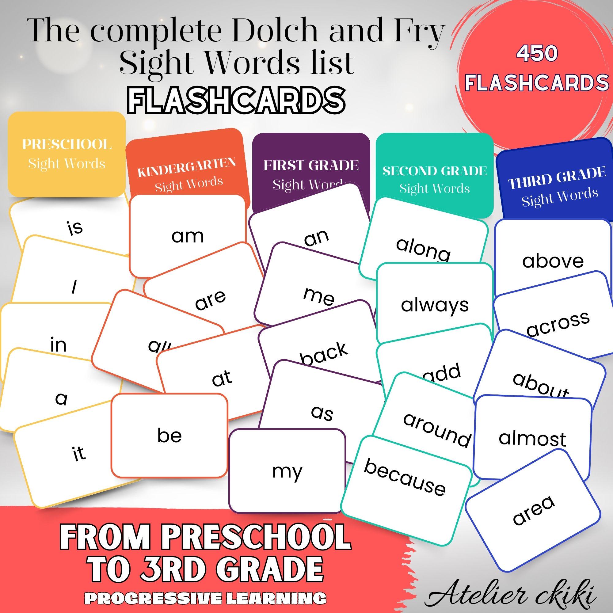 450 Sight Word Flashcards for Preschool to 3rd Grade | Dolch & Fry Lists | Progressive Learning, Printable, Educational Flashcards