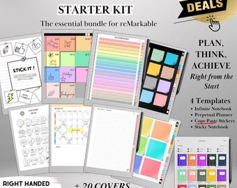 Starter Kit for reMarkable Paper Pro Templates Hyperlinked Digital Bundle & reMarkable 2 with Calendar, Notebook, Stickers, Sticky Notes
