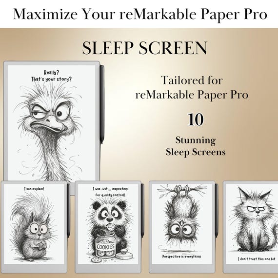 Fun Animal Sleep Screen Bundle for reMarkable Paper Pro & reMarkable 2 | Remarkable Templates | reMarkable Paper Pro Templates