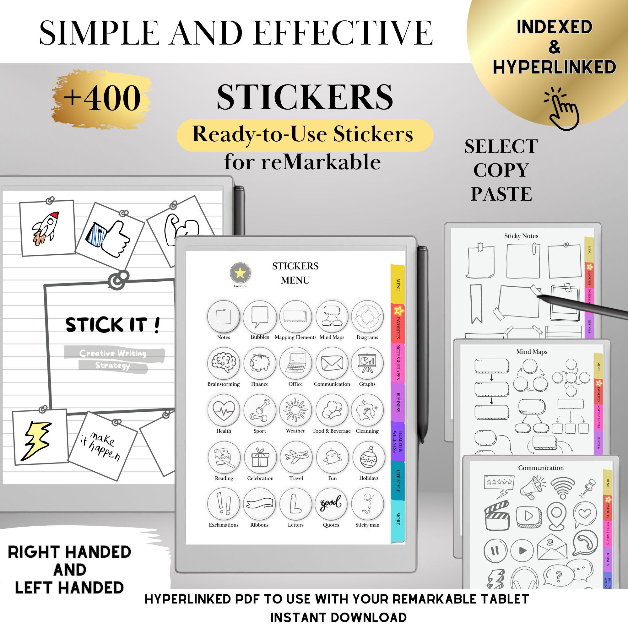 Ready-to-Use Stickers for reMarkable Paper Pro and reMarkable 2 Copy Paste Stickers, Notes, Shapes and Mind Maps reMarkable Templates Eink