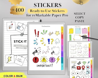 Kleurenstickers voor reMarkable Paper Pro en reMarkable 2 kant-en-klare kopieerpasta Stickers, notities, vormen en mindmaps reMarkable-sjablonen
