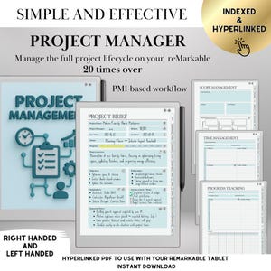 Modello di gestione del progetto per reMarkable 2 e Paper Pro Modello con collegamento ipertestuale Flusso di lavoro PMI Pianificatore di progetto Produttività Monitoraggio del progetto