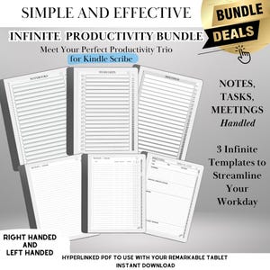 Kindle Scribe Templates Productivity Bundle Kindle insert Notebook + To-Do List + Meeting Notes Hyperlinked PDF Minimalist Digital Notebook