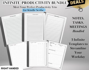 Kindle Scribe Productivity Bundle Templates: Hyperlinked Notebook, To-Do Tracker, Meeting Notes Templates for E-Ink tablets