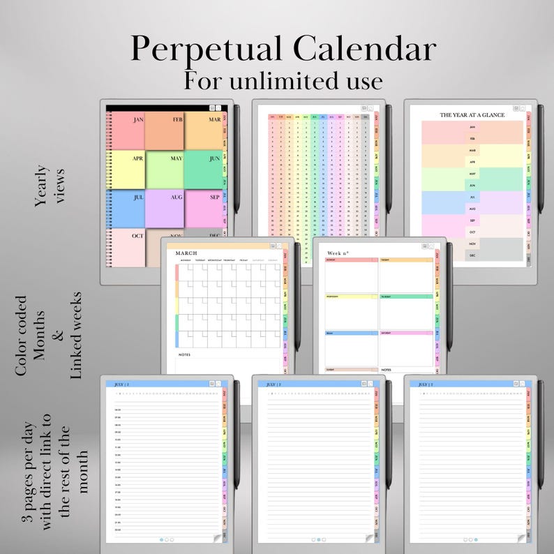 Perpetual Calendar for Remarkable Paper Pro Daily Planner Undated ...