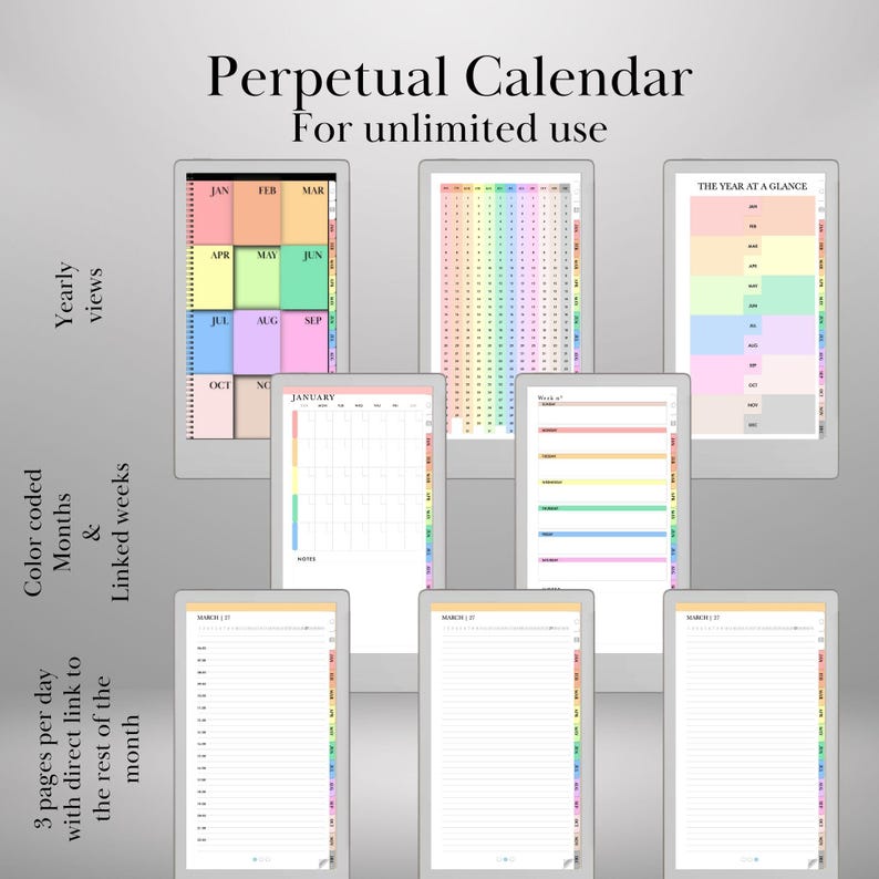 Perpetual Calendar for Remarkable Paper Pro Move Templates, Daily ...