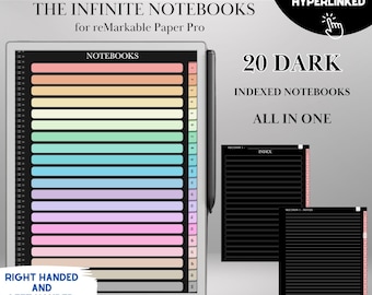 reMarkable Paper Pro Dark Notebook| Remarkable 2 Hyperlinked PDF Template | Black Notebooks templates | Digital Notebooks | eInk Templates