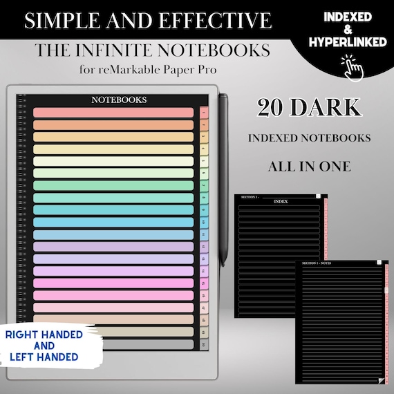 Dark Notebook for Remarkable Paper Pro and 2 Hyperlinked PDF