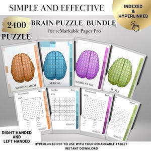 Pacchetto puzzle per reMarkable Paper Pro / 2400 giochi di logica / Sudoku, ricerca di parole e serpente di parole reMarkable con collegamento ipertestuale ai giochi reMarkable2