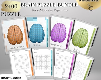 Puzzle Bundle for reMarkable Paper Pro | 2400 Brain Games | Sudoku, Word Search and Word Snake reMarkable Game Hyperlinked reMarkable2 Games