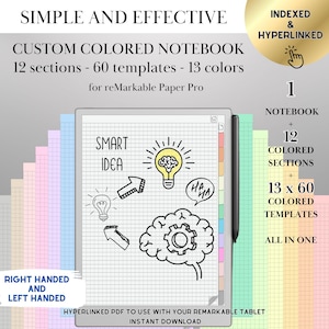 Carnet de notes professionnel en papier reMarkable | Modèle remarquable PDF hypertexte | Modèle de bloc-notes couleur | Carnet numérique personnalisé | Modèles eInk