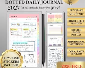 Dagboek met stippen voor 2027 voor reMarkable Paper Pro Move, dagboek, kalender met hyperlinks, notitieboek en stickers, reMarkable planner-sjablonen