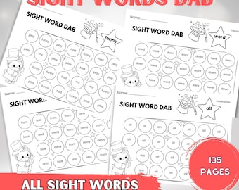 135 Sight Word Dab Worksheets for Preschool & Kindergarten Learning | Printable Toddler Educational Worksheets | Busy Book PDF Download