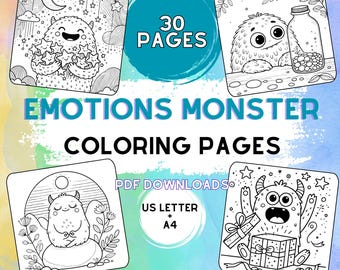 30 Emotions Monster Coloring Pages | Cute Mindful Activity for Emotional Awareness and Regulation | Relaxing Calm Corner Printables