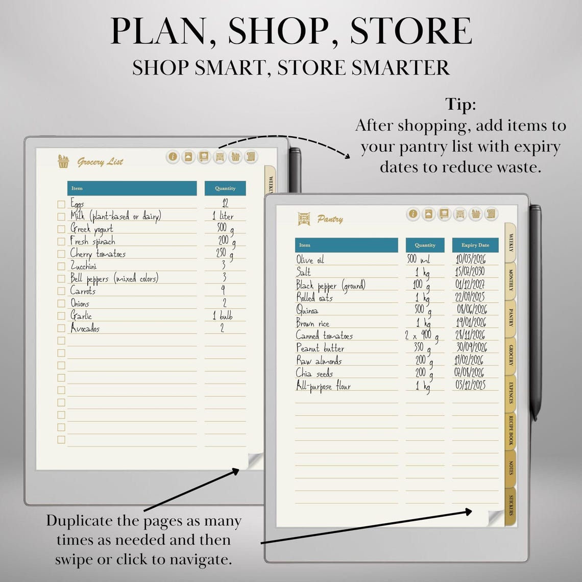 Meal Planner Template for Remarkable Paper Pro Hyperlinked Meal ...