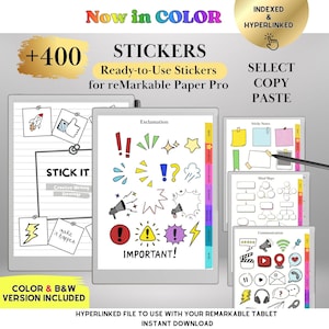 Pegatinas de colores para reMarkable Paper Pro y reMarkable 2. Pegatinas para copiar y pegar, notas, formas y mapas mentales listos para usar. Plantillas reMarkable.