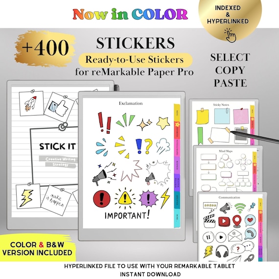 Color Stickers for reMarkable Paper Pro and reMarkable 2 Ready-to-Use Copy Paste Stickers, Notes, Shapes and Mind Maps reMarkable Templates