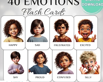 40 Emotions Flashcards for kids | Feelings Cards for Social Emotional Learning | Classroom & Therapy Printable | Emotional Regulation Tools