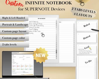 Supernote Custom Infinite Notebook Template Creator A5X Manta, A6X Nomad, Build Your Own Personalized Hyperlinked tabs Notebook & to-do