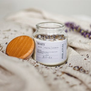 MARY relax natural soy wax essential oil candle glass jar image 1