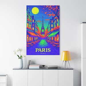 Paris Neon Poster : Vibrant Matte Canvas Wall Art | Modern Travel-Inspired Home Decor | Colorful Eiffel Tower Artwork | France Print