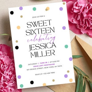 Modern Sweet Sixteen Invite Template, Digital 16th Birthday Invitation, Editable Sixteen Birthday Invitation, Sweet 16 Party, Canva