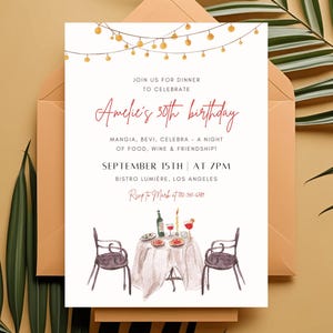 Birthday Dinner Invitation, Cocktail Birthday Invitation, Birthday Dinner Party, Hand Drawn Invite for Dinner, Modern Birthday Invite