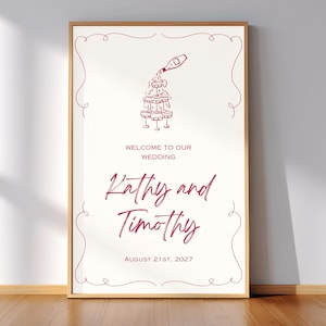 Handgezeichnete Hochzeit Willkommensschild Vorlage: Bearbeitbares Canva Design (Instant Download)