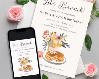 Elegant Let's Brunch Invitation, Birthday Brunch Invitation, Editable Birthday Brunch Invitation Template, Let's Brunch Invite