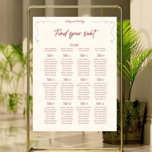 Hand Drawn Wedding Seating Chart Sign: Editable Canva Template (Instant Download, 24x36, 20x30, 18x24&quot;)