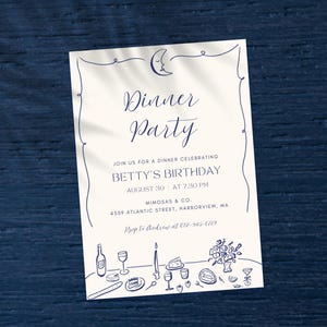Birthday Dinner Invitation, Hand Drawn Invite for Dinner, Editable Birthday Dinner Invite, Elegant Birthday Invite, 30th, 40th, 50th