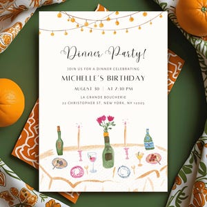 Digital Birthday Dinner Invitation, Hand Drawn Invite for Dinner, Cocktail Birthday Invite, Birthday Dinner Party, Modern Birthday Invite