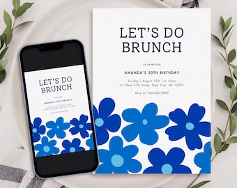 Elegant Birthday Brunch Invitation, Modern Let's Brunch Invitation, Editable Floral Brunch Invitation Template, Birthday Brunch Invite