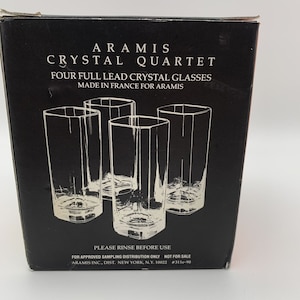ARAMIS 4 hoge kristallen kwartetglazen volledig gelood in originele doos France Vintage
