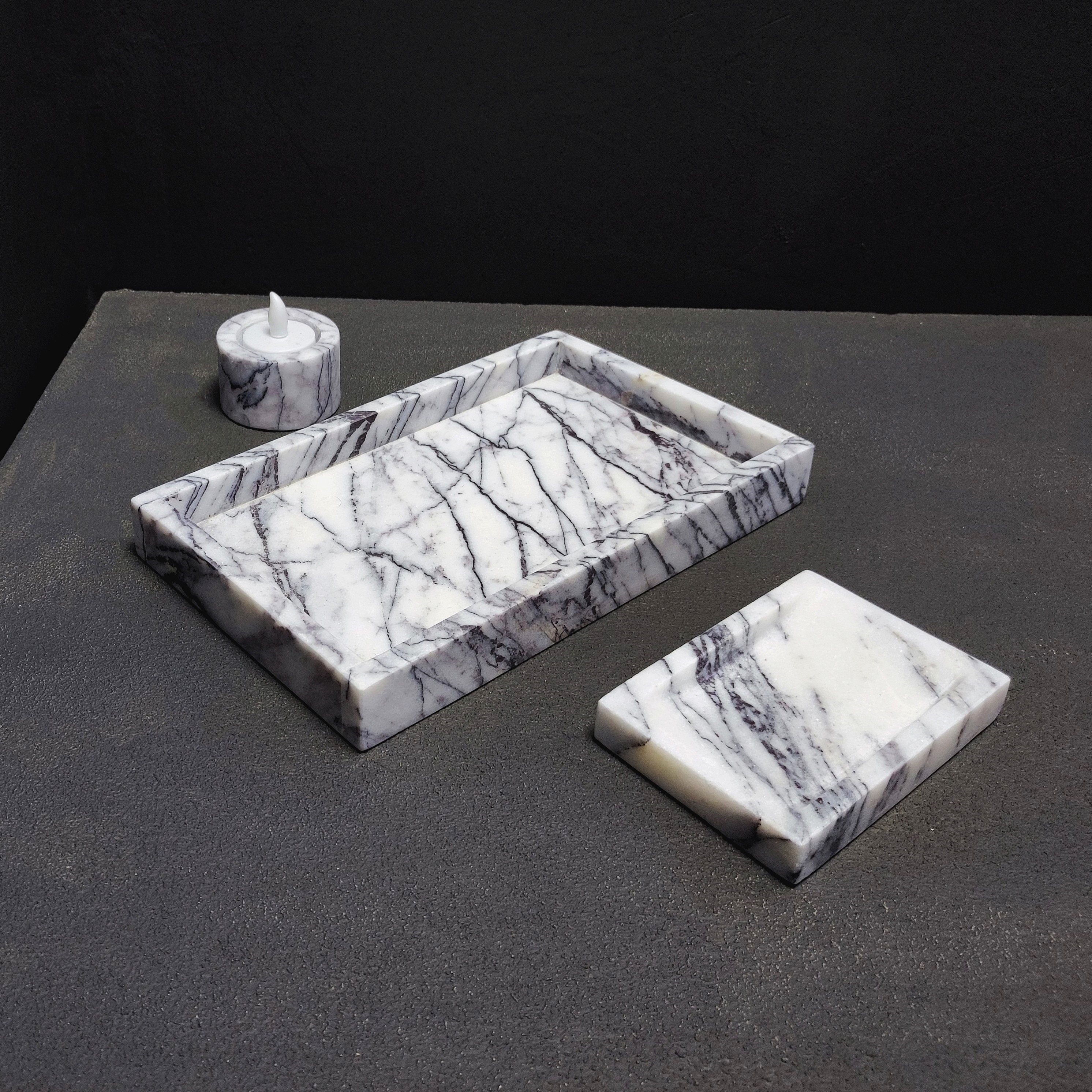 Bathroom Accessories Set Elegant Lilac Marble, Soap Dispenser, Tray ...