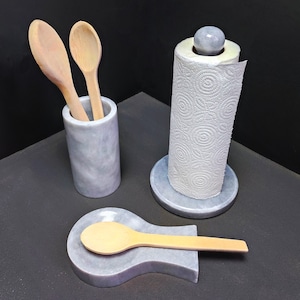 Conjunto organizador de cozinha, mármore cinza, suporte para toalha de papel, suporte para colher, descanso para colher de cozinha,