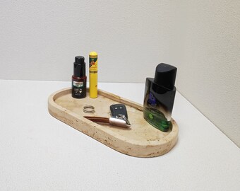 Organizador de travertino, bandeja de travertino, bandeja de joyería / decoración del hogar / plato de travertino / bandeja de servicio / bandeja decorativa / juego de baño /