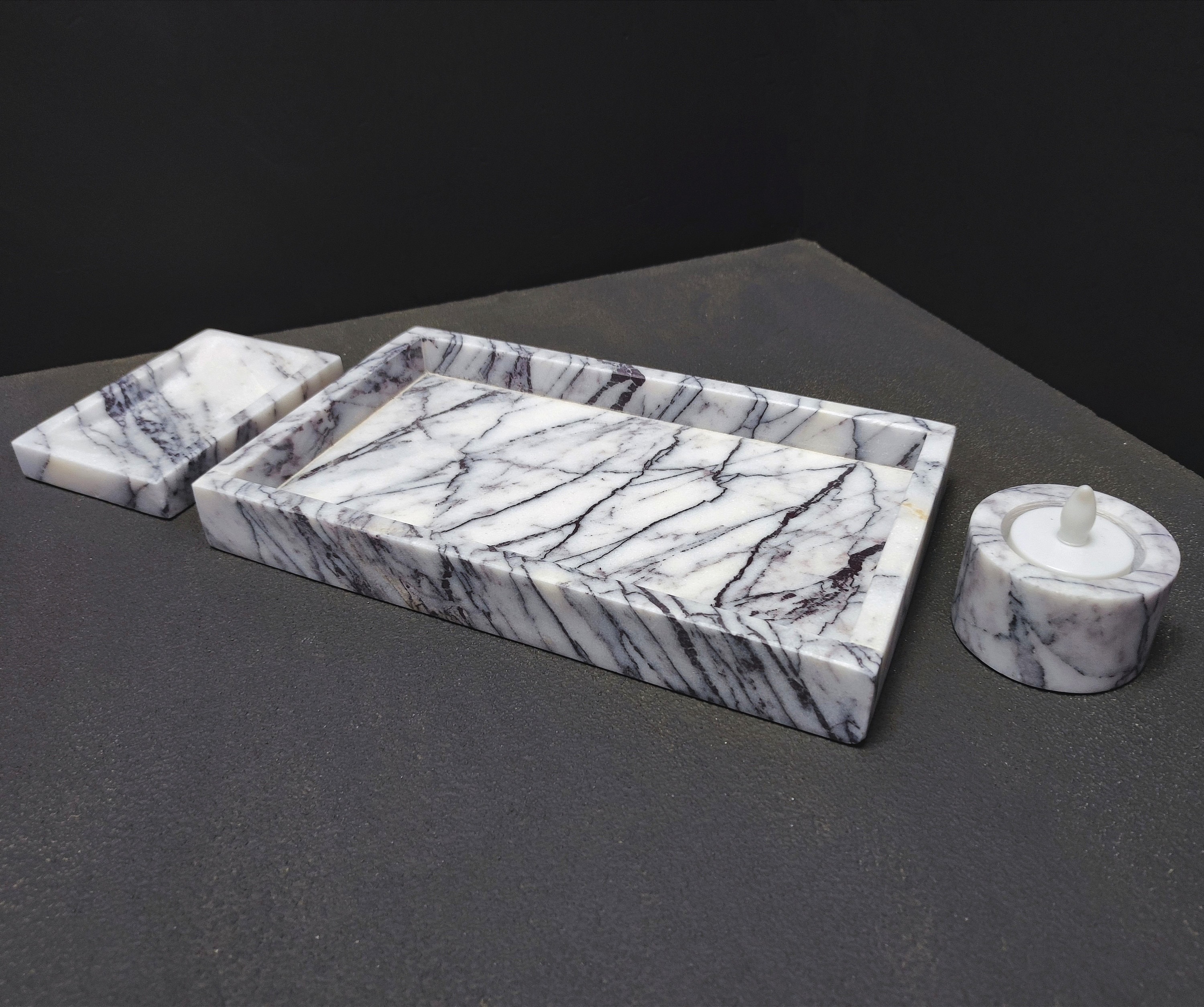 Bathroom Accessories Set Elegant Lilac Marble, Soap Dispenser, Tray ...