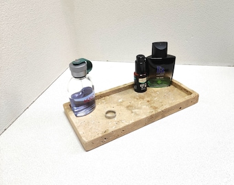 Organizador de travertino, bandeja de travertino, decoración del hogar / plato de travertino / bandeja de servicio / bandeja de joyería / bandeja decorativa / juego de baño /