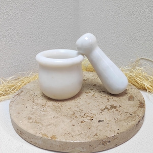 Mortero de mármol blanco hecho a mano, diseño único, tamaño grande