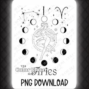 Aries Moon Phases PNG | Astrology Digital Download | Zodiac Sublimation Design - Crafts, Shirts, Mugs, Personalized Aries Décor | Aries DTF